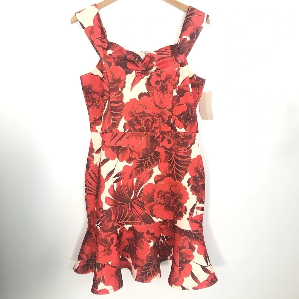 Boston Proper Dress Size‎ 14 Floral  Sweetheart Ruffle Hem Off The Shoulder NEW